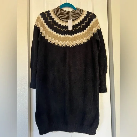 Ann Taylor | Dresses | Ann Taylor Fair Isle Black Gold Sweater Dress  Holiday Winter Christmas Xs | Poshmark